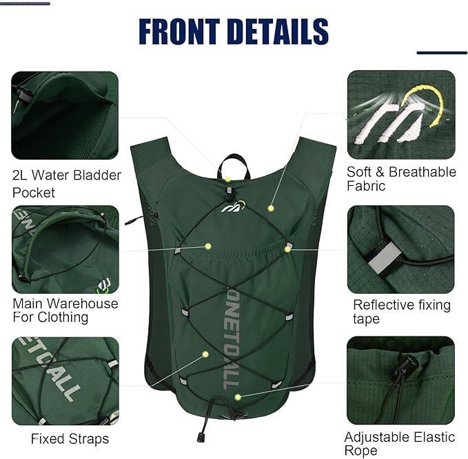 Running Vest for Women & Men, 6L Hydration Backpack with 2L Water Bladder, Lightweight Water Backpack for Trail Running, Marathon, Hiking, Cycling, Jogging, Adjustable Fit