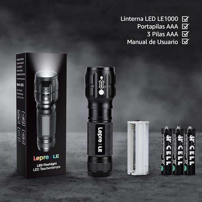 Lighting EVER LED Flashlights High Lumens, Small Flashlight, Waterproof, Adjustable Focus Flash Light for Outdoor, Emergency, Camping, AAA Batteries Included, 2 Pack