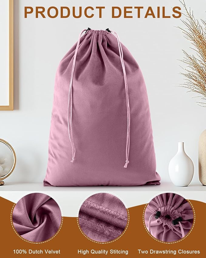 FantasyLife Shoe Bags for Travel, Washable Dust Bags for Storage & Packing, Flannel Shoe Pouch with Drawstring Closure for Purses, Handbags, Shoes & Toys (2, Parfait Pink)