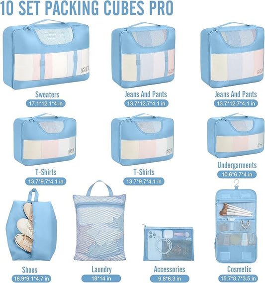 Veken 10 Set Packing Cubes for Travel Essential, Suitcase Organizer Bags in 4 Sizes, Carry-On Luggage Accessories with Large Laundry & Hanging Toiletry Bag, Must-Have for Airplane, Road Trip & Camping
