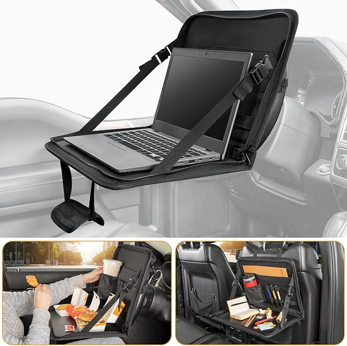 JOYTUTUS 3 in 1 Steering Wheel Eating Tray, Car Back Seat Laptop Desk, Multifunctional Office Bag, Car Work Table for Writing, Car Organizer for Kids, Commuters, Family