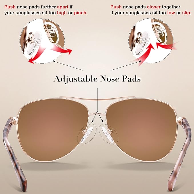 CARFIA Retro Trendy Pilot Sunglasses for Women Polarized UV Protection, Lightweight Outdoor Driving Lady Sunnies Metal Frame