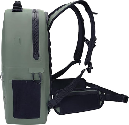 Breakwater Supply™ River Ute Waterproof IP68 Fishing Backpack, Floating TPU Submersible Dry Bag with Padded Hip Belt and Airtight Zippers | 20L (River Ute 20L Marsh Green)