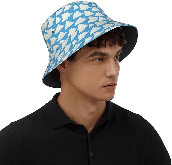 Colorful Fire Balloon, White Cloud Fisherman Hat Summer Foldable UV Protection Sun Hat