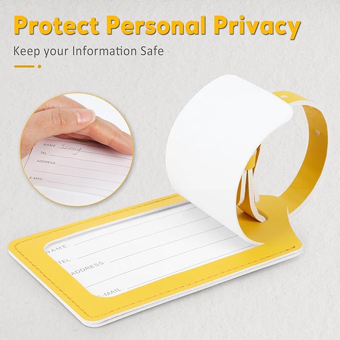 Travelambo 8 Pack Luggage Tags Faux Leather for Suitcases Travel Bag Labels Travel Accessories Essential with Protection Cover ID (Yellow)