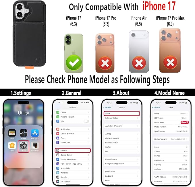 GUERNICA for iPhone 17 (6.1") Case Wallet with Card Holder, RFID Blocking Leather Protection, Shockproof Women Men Phone Case for Apple 17, Black