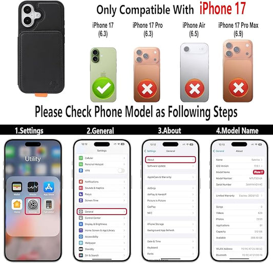 GUERNICA for iPhone 17 (6.1") Case Wallet with Card Holder, RFID Blocking Leather Protection, Shockproof Women Men Phone Case for Apple 17, Black