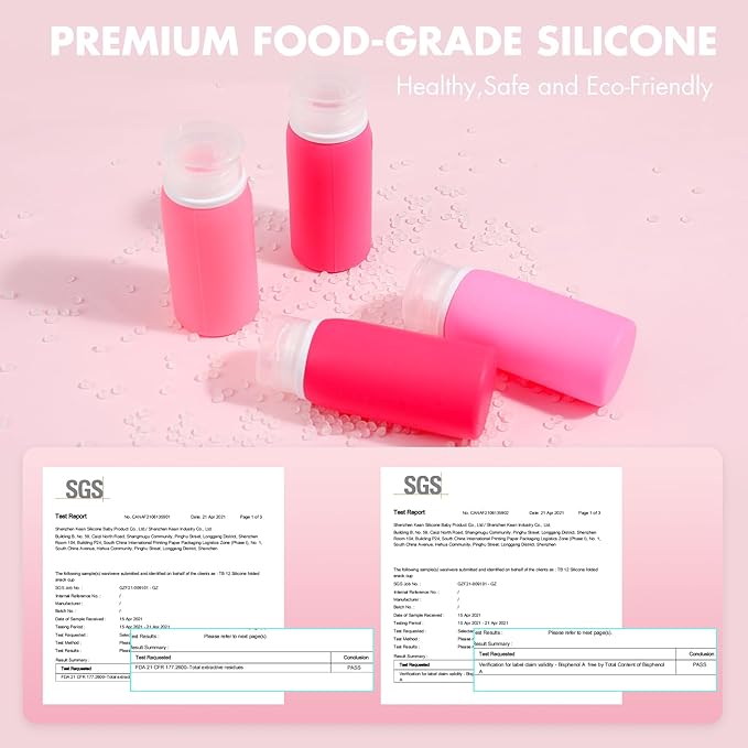 Muslish 21 Pack Travel Bottles for Toiletries, Leak-Proof TSA Compliant Silicone Travel Size Containers for Shampoo and Conditioner, BPA Free with Toiletry Bag (Pink)