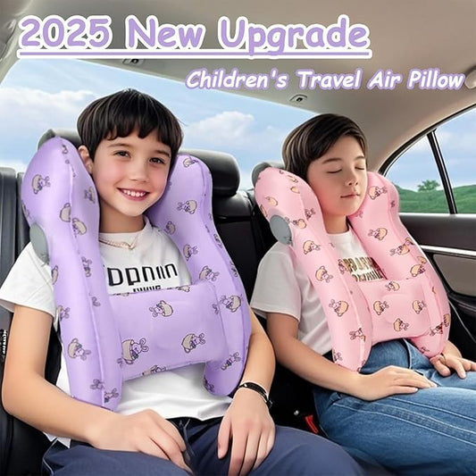 Inflatable Travel Neck Pillow for Kids, Fast Inflation, Portable and Foldable Kids Travel Pillow, Comfortable Travel Pillow for Airplane, Car, Train–Fits Ages 6+ & Under 165 lbs