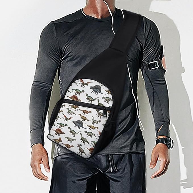 SWEET TANG Sling Backpack for Women, Cute Multipurpose Crossbody Shoulder Bag, Comfortable and Lightweight Adjustable Travel Hiking Daypack Jurassic Dinosaur