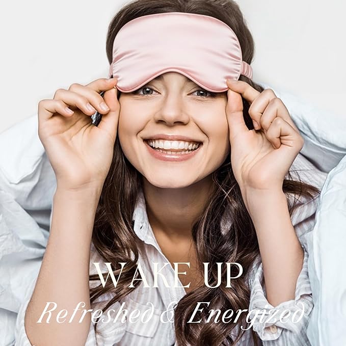 Silk Satin Sleeping Eye Mask, Pink Sleep Eye Mask Night Blindfold for Women and Men, Soft Breathable Blackout Eyeshade Eye Cover for Travel, Wedding Bridesmaid Gift