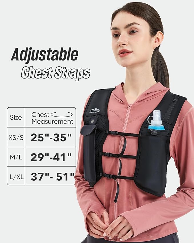 Running Vest for Women Men, USA Original Patent, Adjustable Chest Straps Running Hydration Vest with 500ml Soft Flask, Lightweight Reflective Hydration Backpack for Marathon
