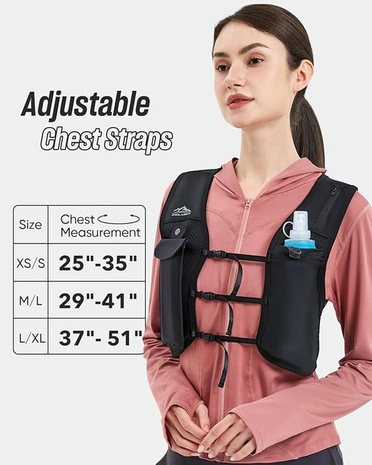 Running Vest for Women Men, USA Original Patent, Adjustable Chest Straps Running Hydration Vest with 500ml Soft Flask and Phone Holder, Lightweight Reflective Hydration Backpack