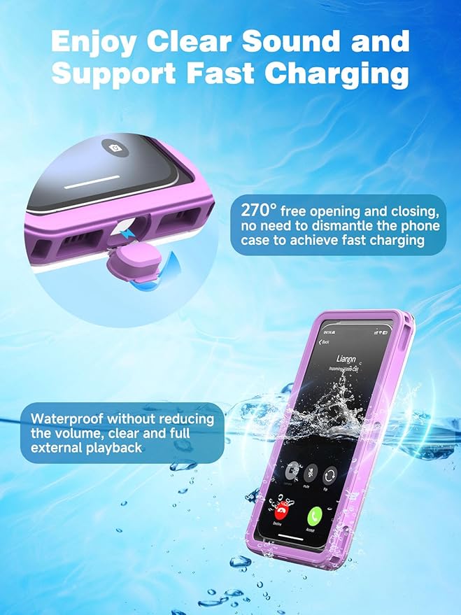 Waterproof Phone Pouch Case 7.5", 2025 Upgraded IPX8 Waterproof Phone Case for Snorkeling, Universal Fit for iPhone 16 Pro Max 15 14 13, Galaxy S25, Beach Vacation Essentials (Purple)