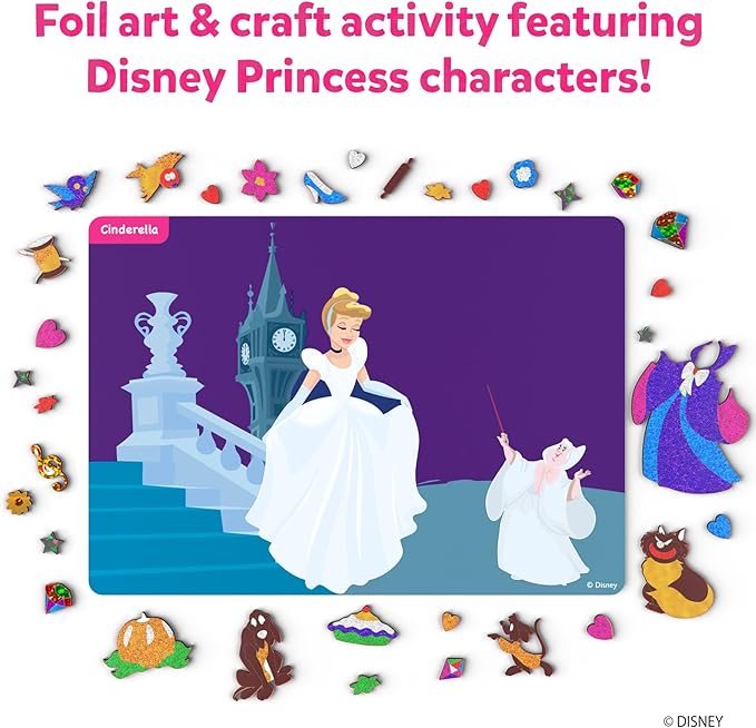 Skillmatics Foil Fun - Disney Princess, Mess-Free Art & Craft Kits for Kids, DIY Creative Travel Toys, Perfect Christmas Gifts for Fans of Moana, Cinderella, Ariel, Jasmine, Ages 4, 5, 6, 7, 8, 9