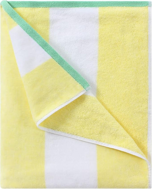 Cotton Oversized Beach Towel - Large 70 x 35 Inch Pool Towel, Yellow Striped Quick Dry Swimming Cabana Towel