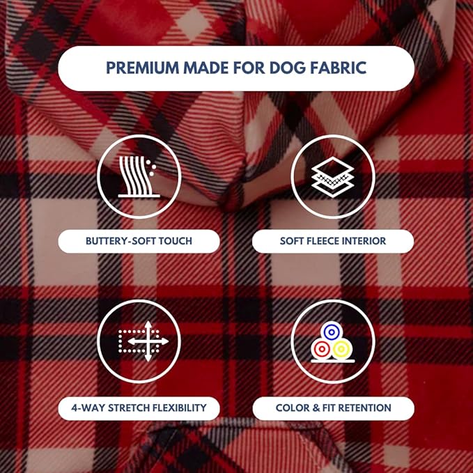 Spark Paws Dog Hoodie – Premium Dog Sweater for Small, Medium, and Large Dogs | Warm Outfits for French Bulldogs, Pitbull, Puppy, Winter Jacket Alternative - Red Plaid, 4XL