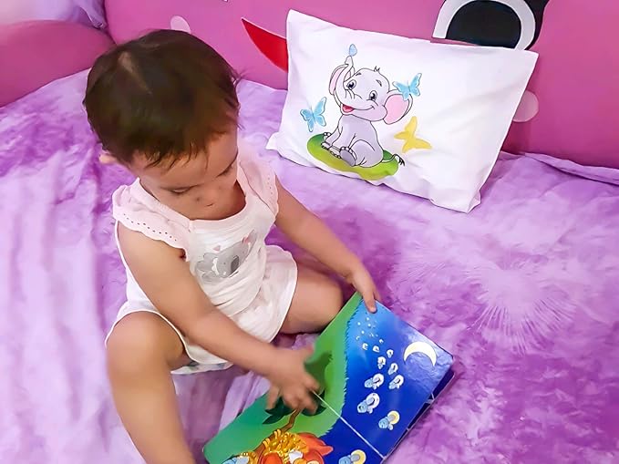 kinder Fluff Child Pillow with Pillowcase 13x18in- 233T Cotton Shell & Down Alternative Fill - Ideal for Travel, Bedding Set & Floor Cushions -White Pillow with Pillowcase Elephant Design