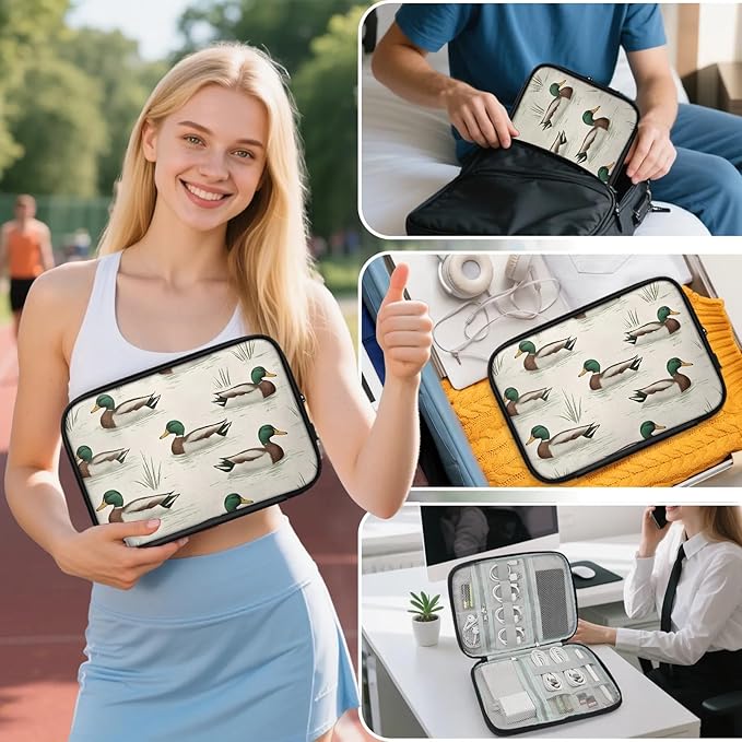 Green Duck Travel Cable Organizer Pouch Farm Mallard Electronics Accessories Carry Case Portable Water Resistant Storage Bag for Cord Charger Phone Earphone SD Card