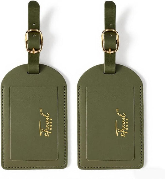 Luggage Tags for Suitcases,2 Pack PU Leather Privacy Protection Bag Tags Travel Accessories Essentials,Army Green