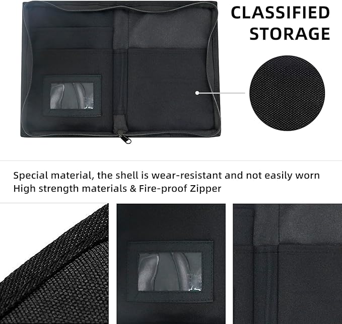 Car Glove Box Organizer, Registration Insurance Document Holder and Owners Manual Pouch with Flexible Secure Zippered Case Greeting Card for Vehicle Truck (Black)