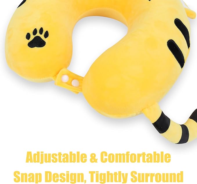 Sexysamba Cartoon Headrest & Neck Pillow for Kids Boys & Girls, Teens, Travel Accessories for Airplane, Car, Recline, Memory Foam Cute Travel Pillow with Sleep Eye Mask - Tiger