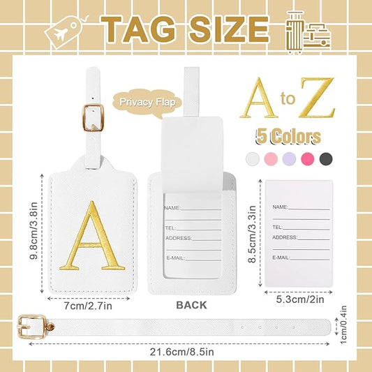 Personalized Initial Luggage Tags for Suitcase TSA Approved, White Leather Cute Luggage Tag with Privacy Cover Name Card, Embroidered Custom Luggage Tags Travel Baggage Tags Gifts for Women Kids(A)