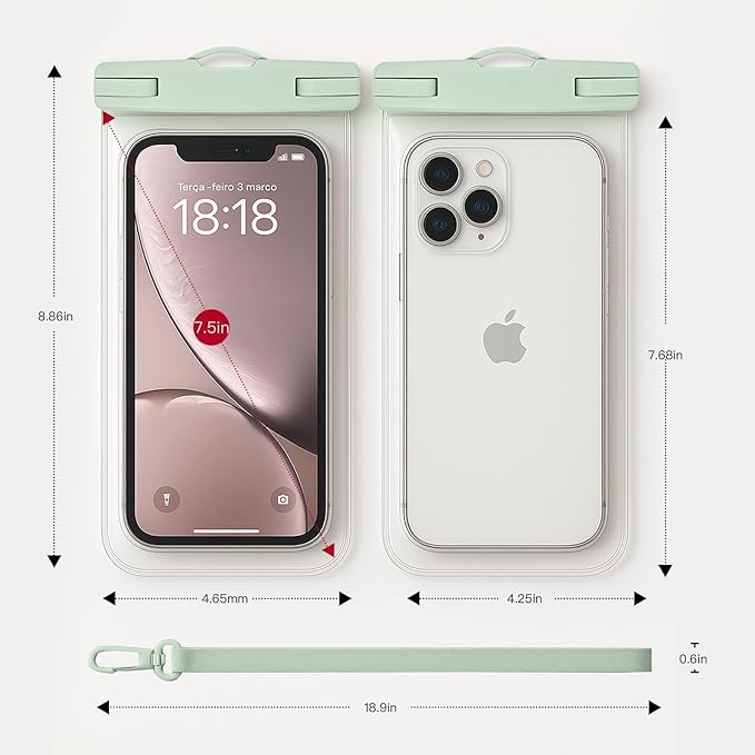 1/2 Pack Waterproof Phone Pouch Compatible with iPhone 17 16 15 Pro Max & Galaxy S24+/S23 7in Waterproof Phone Case with Lanyard,IPX8 Beach Travel Must Haves,Beach Essentials,Smoke Green,1 Pack