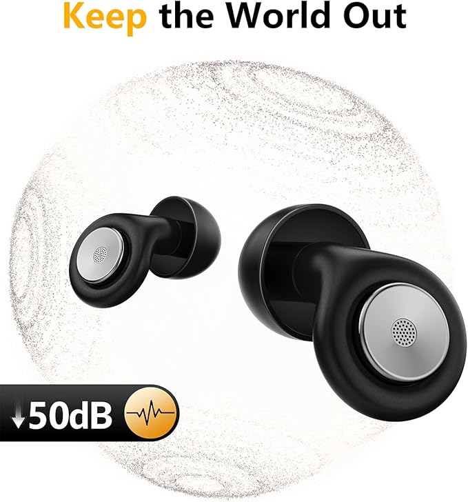 Sleep Noise-Canceling Earplugs 50dB Noise Reduction 4 Ear Tip Sizes Reusable Noise-Canceling Earplugs Silicone Hearing Protection Gear Ideal for Work and Travel (Black)