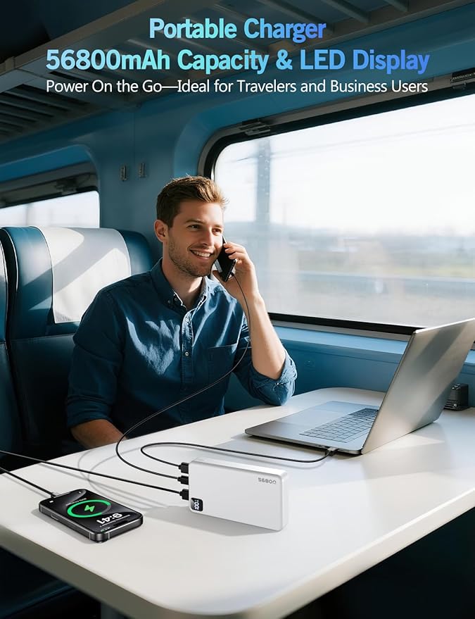 Portable Charger Power Bank, 56800mAh Portable Power Bank, PD 22.5 W Fast Charging Large Capacity Battery Pack for Travel Camping Essential Compatible with iPhone 17/16/15/14/13 Series, iPad-White