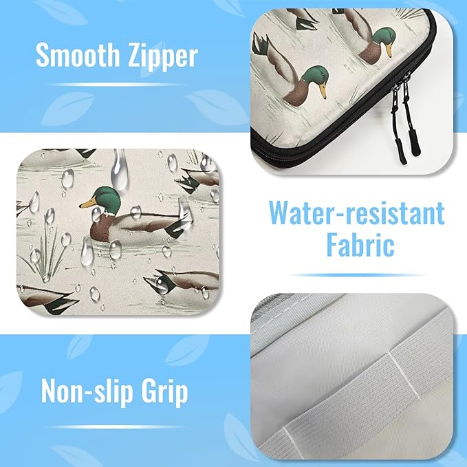 Green Duck Travel Cable Organizer Pouch Farm Mallard Electronics Accessories Carry Case Portable Water Resistant Storage Bag for Cord Charger Phone Earphone SD Card