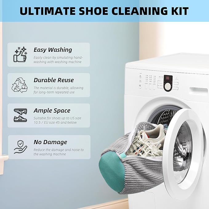 2Pcs Shoe Washing Machine Bag, Quick & Easy Cleaning, Laundry Shoe Bag for Washer and Dryer, Cleaning Bag for Sneaker & Most Shoe Types and Sizes (Grey)