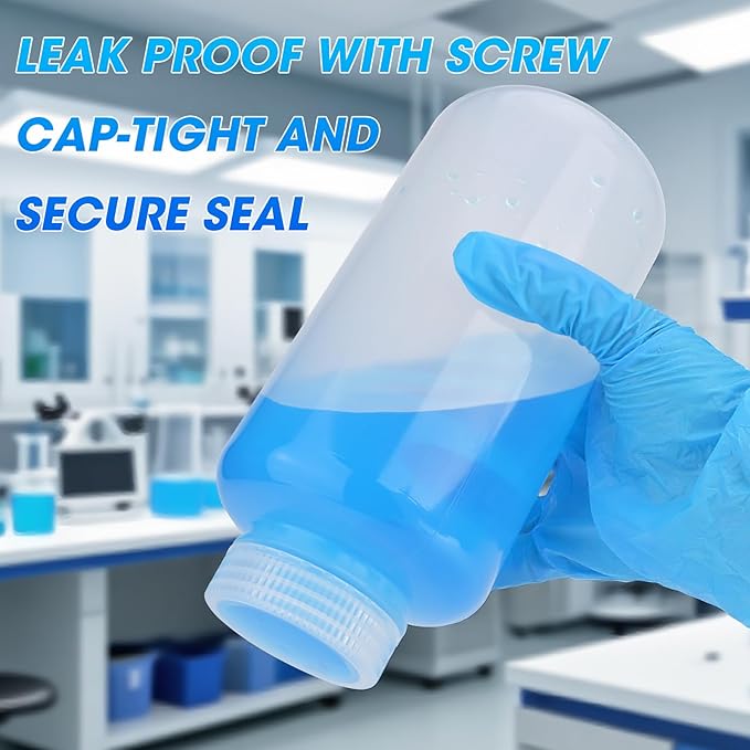 32oz/1000ml Plastic Sample Bottles with caps, Wide Mouth Reagent Bottle with Lids Leak Proof Containers Water Sample Bottles for Laboratories, Travel