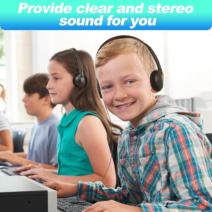 Hoteam 100 Pack Headphones for Classroom Bulk Students Adjustable Headphones Wired Pack Black Over The Head Earphones with 3.5 mm Plug for School Library Museums Charity Donate(Black)