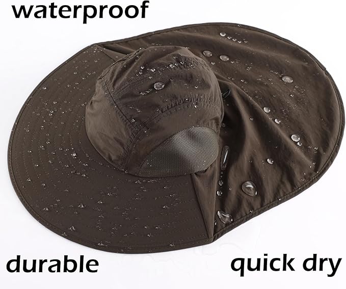 LLmoway Wide Brim Sun Hat with Neck Flap for Men Women Summer Outdoor UV Protection Breathable Fishing Hats with Strap