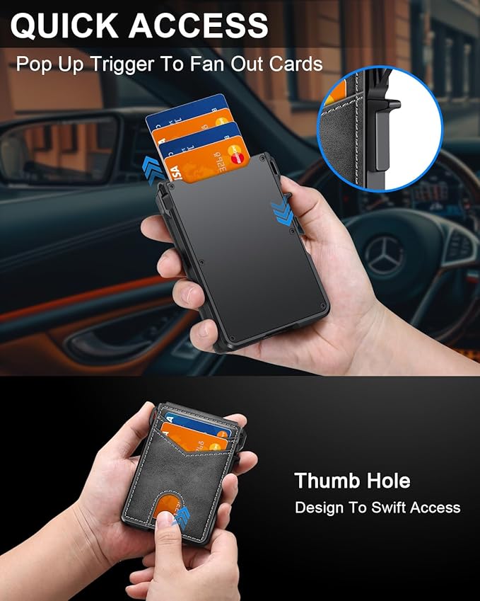 Wallet for Men, Mens Minimalist Wallet 9-13 Cards, Slim Compact Wallet with Money Clip & ID Window, RFID Blocking Smart Pop Up Card Wallet, Metal Aluminum Credit Card Holder Bifold Wallet