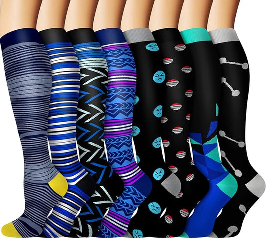 Graduated Copper Compression Socks for Men & Women Circulation 8 Pairs 15-20mmHg - Best for Running Athletic Cycling