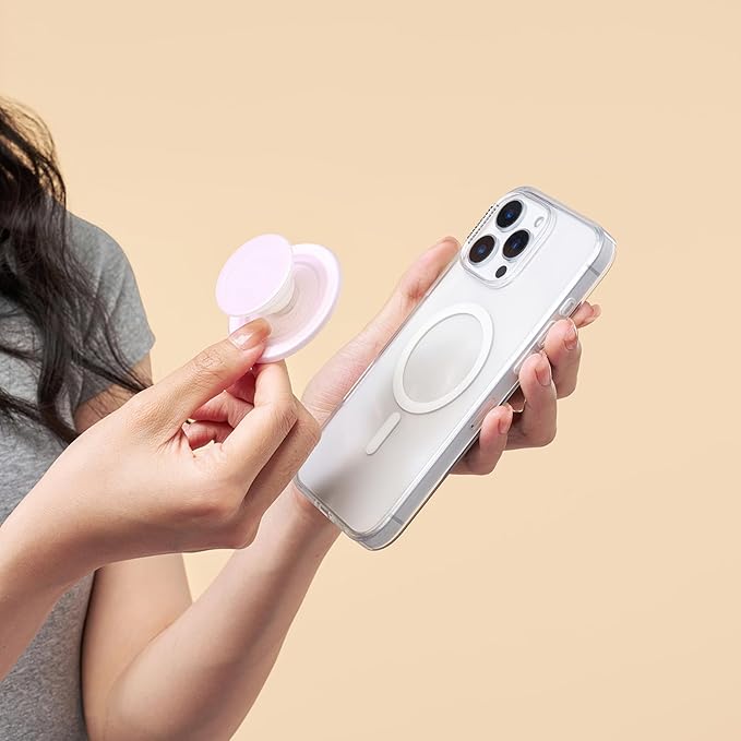 PopSockets Phone Grip for MagSafe with Kickstand, Magnetic Stand, Swappable Top, Secure Hold for iPhone MagSafe Cases, Phone & Tablet Grip - Clear Opalescent