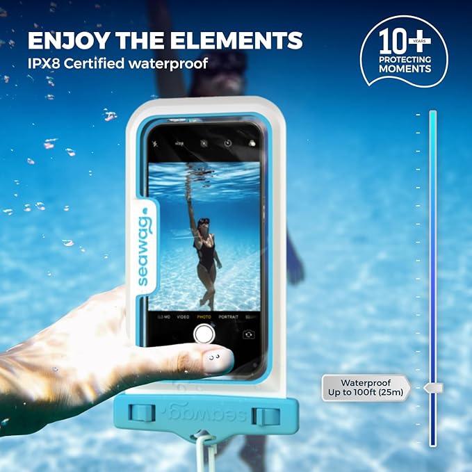 SEAWAG Next Waterproof Phone Case with Lanyard, Floating IPX8 Pouch for iPhone 17 16 Pro Max 15 14 13 12 11 and Samsung Galaxy S25 S24, Beach Cruise Travel Essentials, 1 Pack Blue