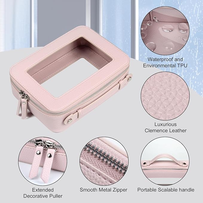 EcoVision Clear Makeup Bag, Travel Cosmetic Accessory Bag, Toiletry Organizer Bags for Women, Portable Waterproof Zipper Cosmetic Bag with Transparent Window