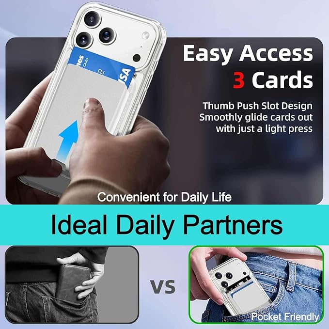 Ntwinro Magnetic for iPhone 17 Pro Max Clear Case (Compatible with MagSafe) with White Detachable Wallet & Card Holder for 3 Cards [RFID Blocking] Military Grade Protective Slim Phone Cover