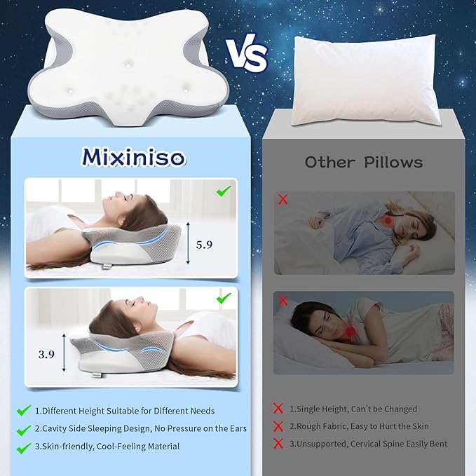 Cervical Pillow for Neck Pain Relief, Ergonomic Contour Side Sleeper Pillows for Adults, Cooling Memory Foam Pillows for Side Back & Stomach Sleepers as Ideal Gifts