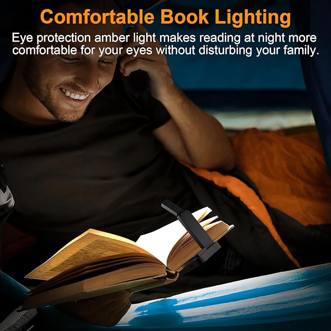 Rechargeable Book Light for Reading in Bed,Foldable & Portable Clip-On Mini Reading Light for Studying,3 Color Amber Eye Care & Stepless Dimming,80H LED Small Cordless Desk Lamp for Office,Home,Nail