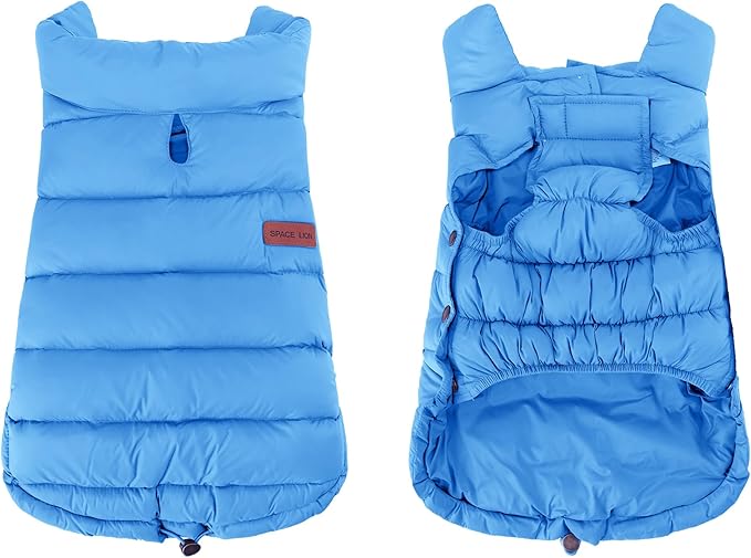 SPACE LION Dog Puffer Jacket, Down Winter Coat, Durable Outdoor Coat for Cold and Windy Conditions, Lightweight & Adjustable Fit Coats for Small & Medium Dogs, (Alaskan Blue, Size 12 Gift Box)