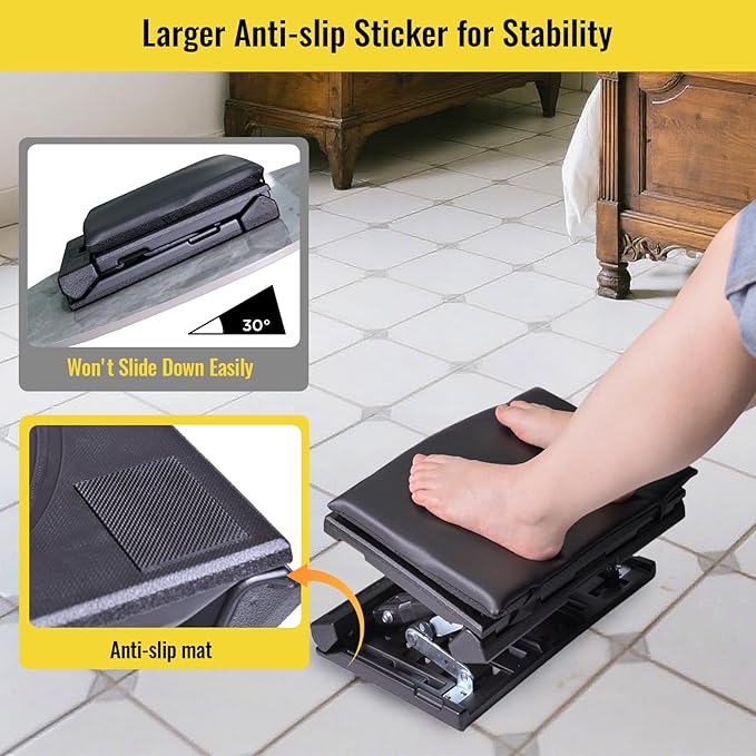 Foot Rest for Under Desk at Work Enlarged, Ergonomic Footrest with Adjustable Height and Angle, Foldable Foot Stool with Removable Pad Massage Beads for Office Gaming Chair Black