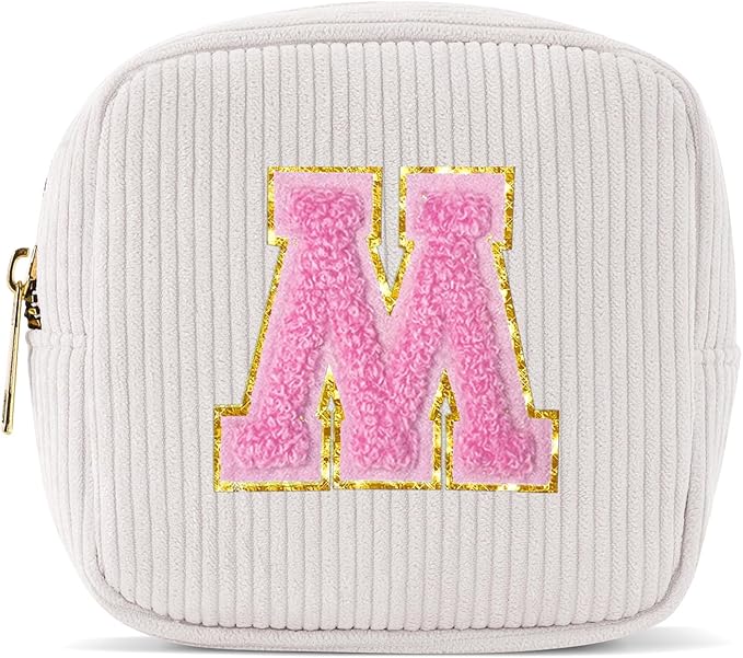 Pocmimut Cute Makeup Bag,Travel Cosmetic Bag for Women Yoga,Picnic,Personalized for Bestfriend Birthday Gifts Makeup Bag with Initial,M