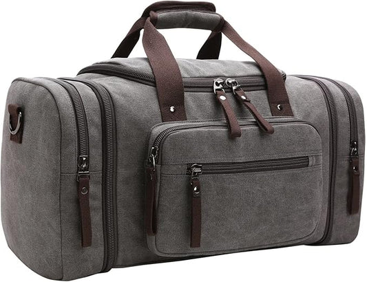 Duffle Bag for Travel, Large Canvas Duffel Bag for Travelling Overnight Weekender Bag Carry On Bag for Men Women Grey