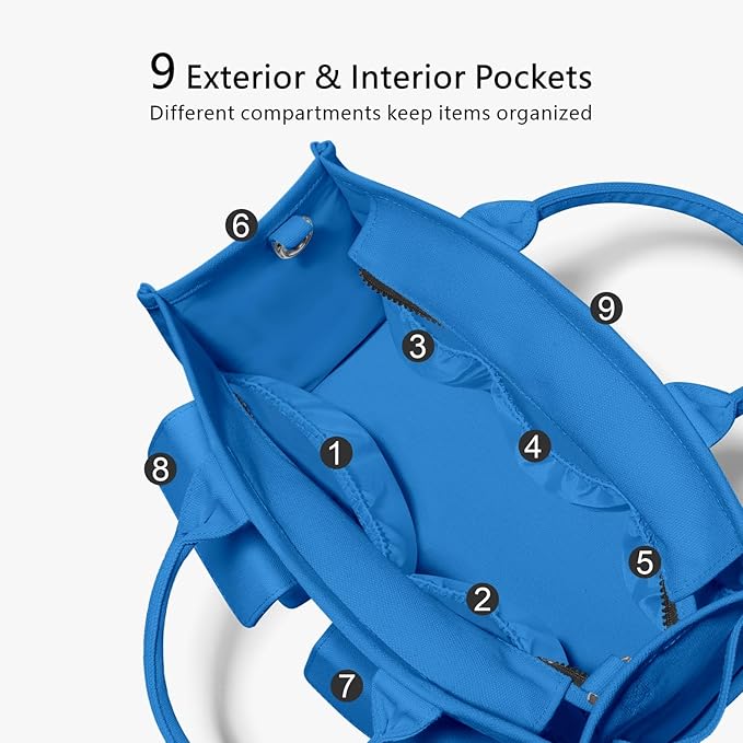 TOPDesign Heavy-Duty Canvas Tote Bag for Women, Adjustable Crossbody/Shoulder Handbag with 9 Pockets, Everything Tote