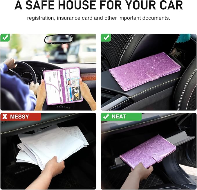 Car Registration and Insurance Card Holder, Document Holder for Cards, Driver Vehicle License Document Glove Box Compartment Organizer, Car Essentials For Women