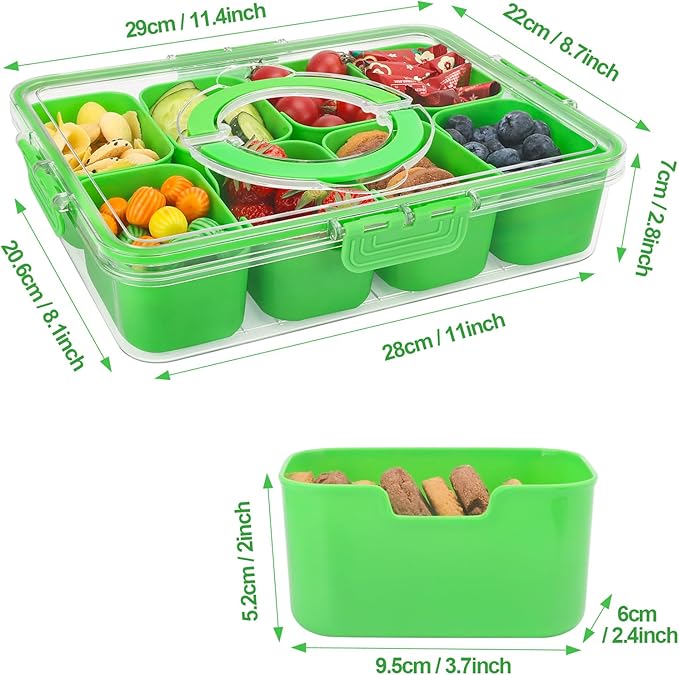 shopwithgreen Snackle Box Charcuterie Container, Divided Serving Tray with Lid and Handle for Party, Veggies, Fruit, Nuts, Food Tray Platter Snack Box Container for Entertaining, Picnic, Green